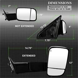 xTune Dodge Ram 1500 09-12 Manual Extendable - POWER Heated Adjust Mirror with LED Signal Black Housing - Right Fit: Ram 2500/3500 10-12