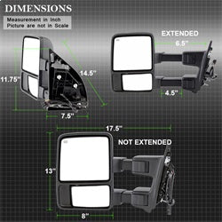 xTune Ford F-250 Super Duty/F-350 Super Duty/F-450 Super Duty/F-550 Super Duty 08-15 Left And Right XTune Door Mirror Set Manual Extendable Power Heated/Adjustable