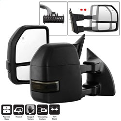 xTune Ford F-250 Super Duty/F-350 Super Duty/F-450 Super Duty 08-15 Set Power Heated LED Signal Telescoping Mirrors Smoke Adjustable