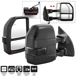 xTune Ford F-250 Super Duty/F-350 Super Duty 99-07 Set Power Heated Sequential LED Signal Telescoping Mirrors Smoke