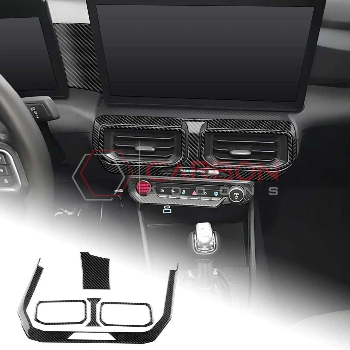 Real Carbon Fiber Center Dashboard A/C Vent Trim Overlays for 2024+ Ford Mustang