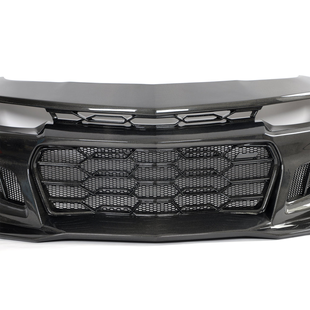 2010-2015 Chevy Camaro Black Panther 1PC Full Gloss Carbon Fiber Track Package Front Bumper Conversion