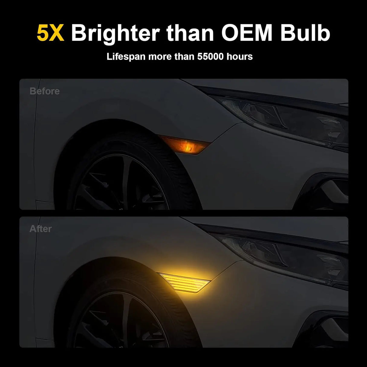 Honda Civic LED Side Marker Lights – Switchback White DRL & Sequential Amber Turn Signal (2016–2021)