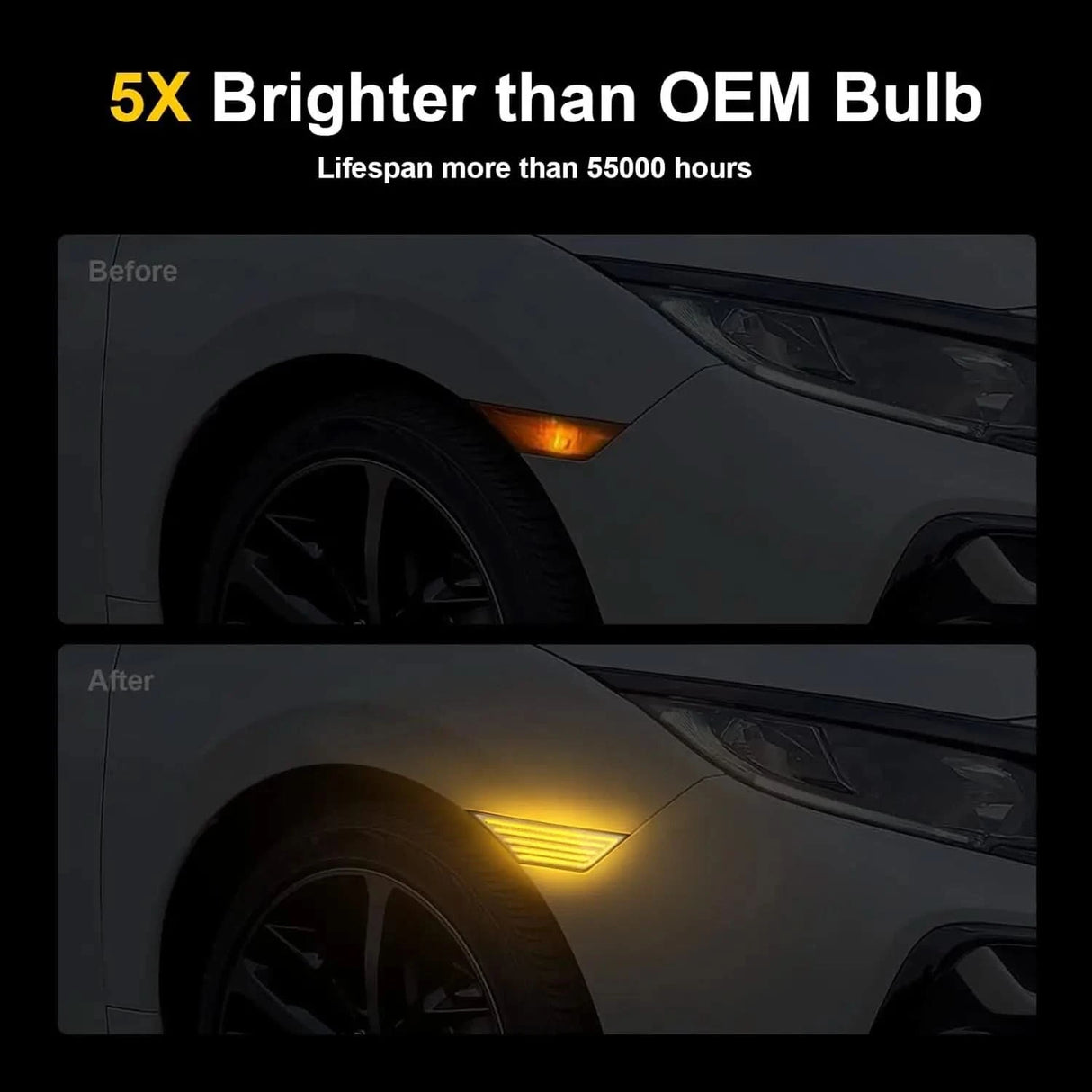 Honda Civic LED Side Marker Lights – Switchback White DRL & Sequential Amber Turn Signal (2016–2021)