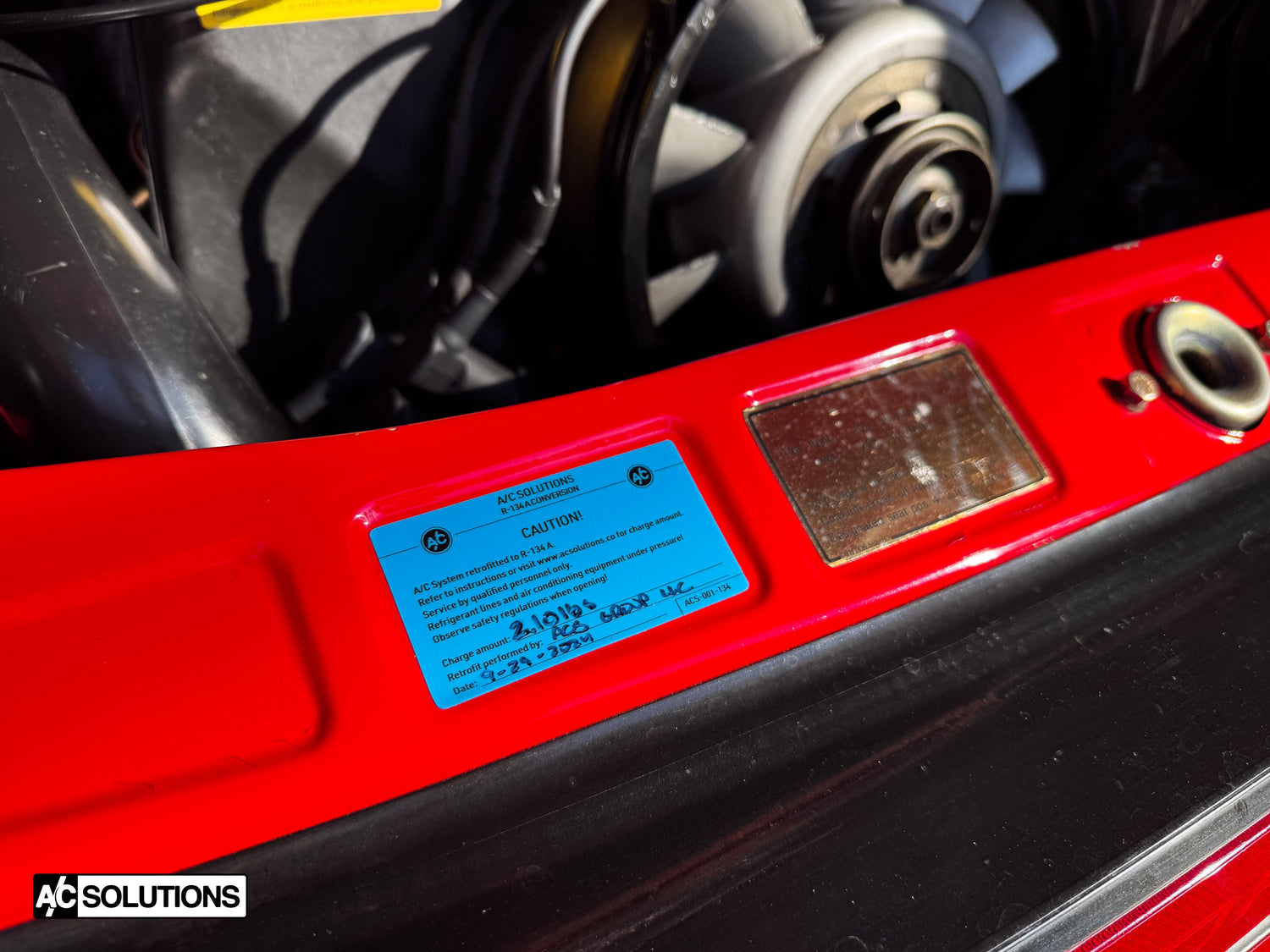 A/C Solutions R134a Retrofit Label