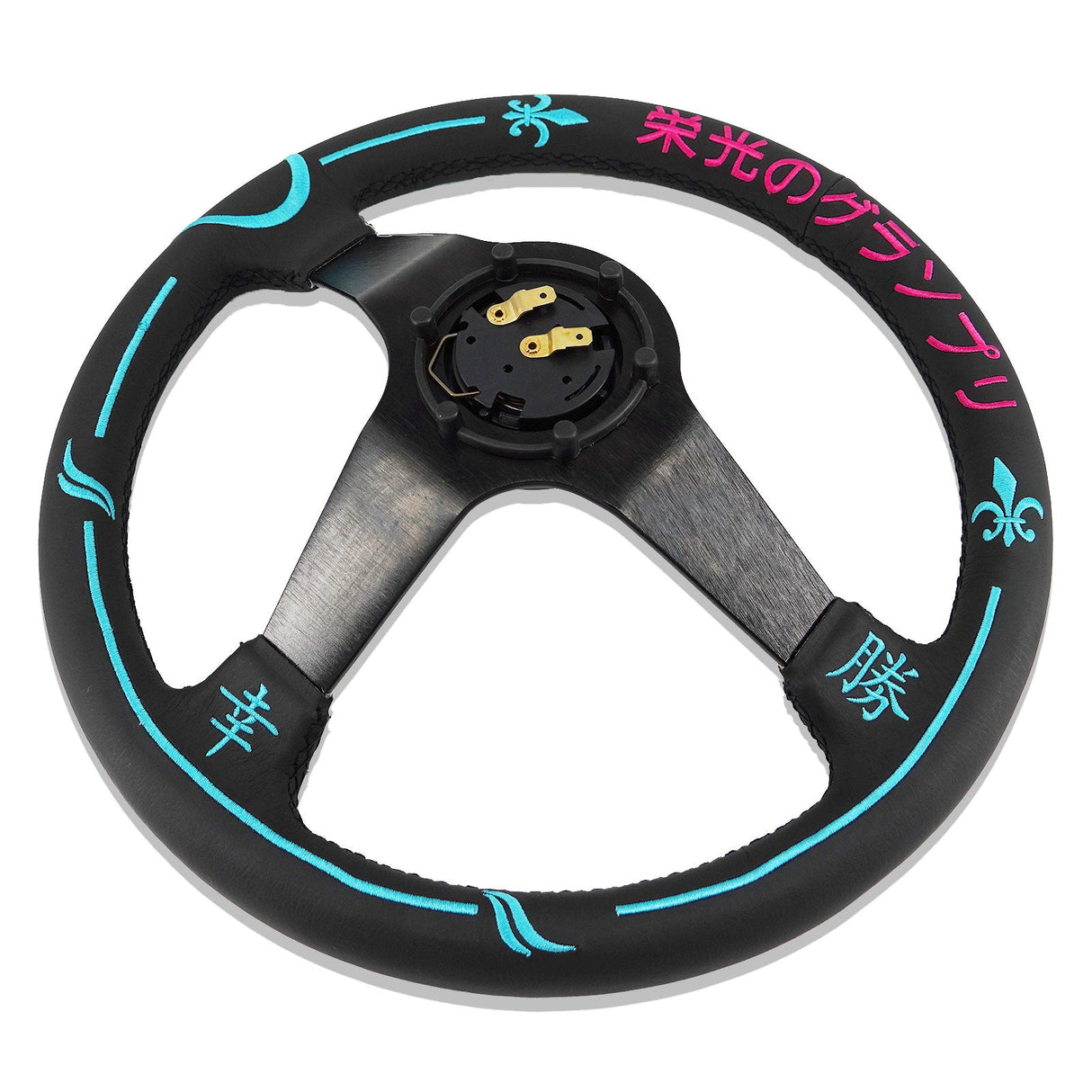 Universal 350mm 3"Deep Dish 6-Bolt Steering Wheel Black Leather Adrenaline Chaser