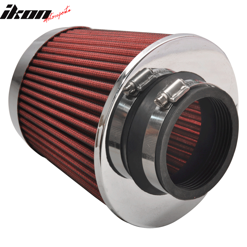 Universal Fit Honda Mesh 3 Inch Cold Air Intake Cone Filter Red/Chrome