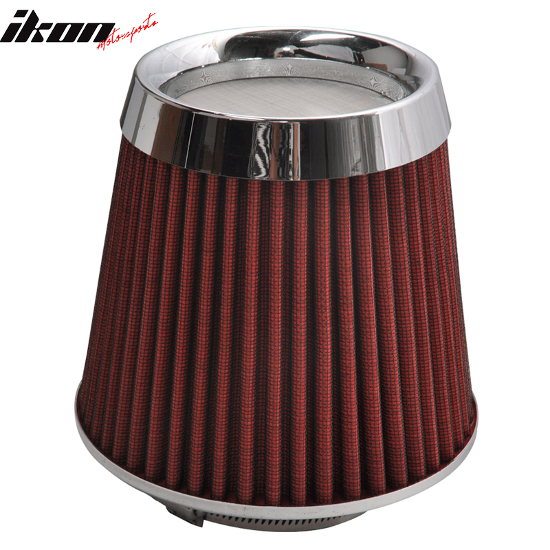 Universal Fit Honda Mesh 3 Inch Cold Air Intake Cone Filter Red/Chrome