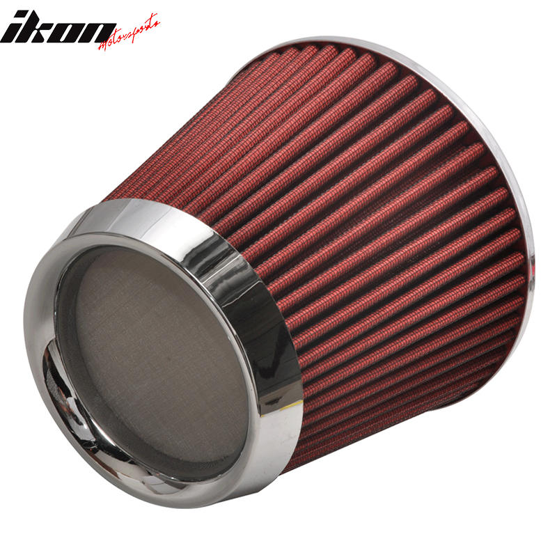 Universal Fit Honda Mesh 3 Inch Cold Air Intake Cone Filter Red/Chrome