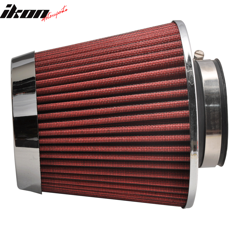 Universal Fit Honda Mesh 3 Inch Cold Air Intake Cone Filter Red/Chrome