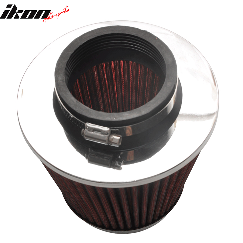 Universal Fit Honda Mesh 3 Inch Cold Air Intake Cone Filter Red/Chrome