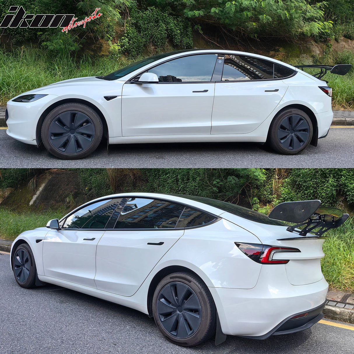 Universal JDM GT Style Carbon Fiber Print Trunk Spoiler ABS w/ Light