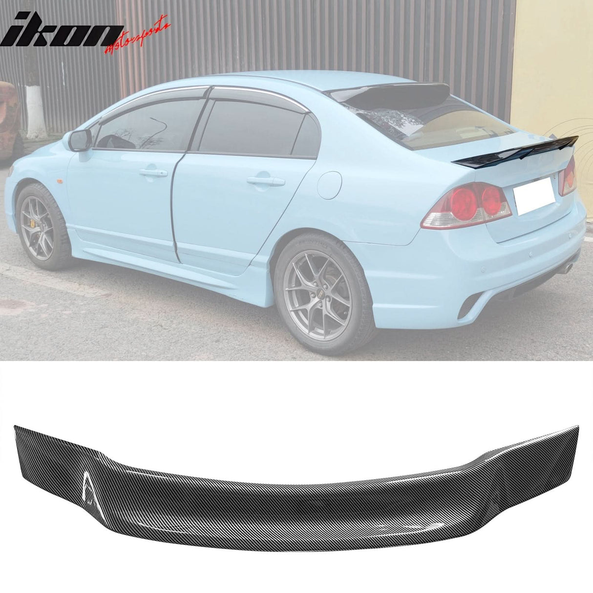 2006-2011 Honda Civic 4DR R Style Carbon Fiber Print Trunk Spoiler ABS