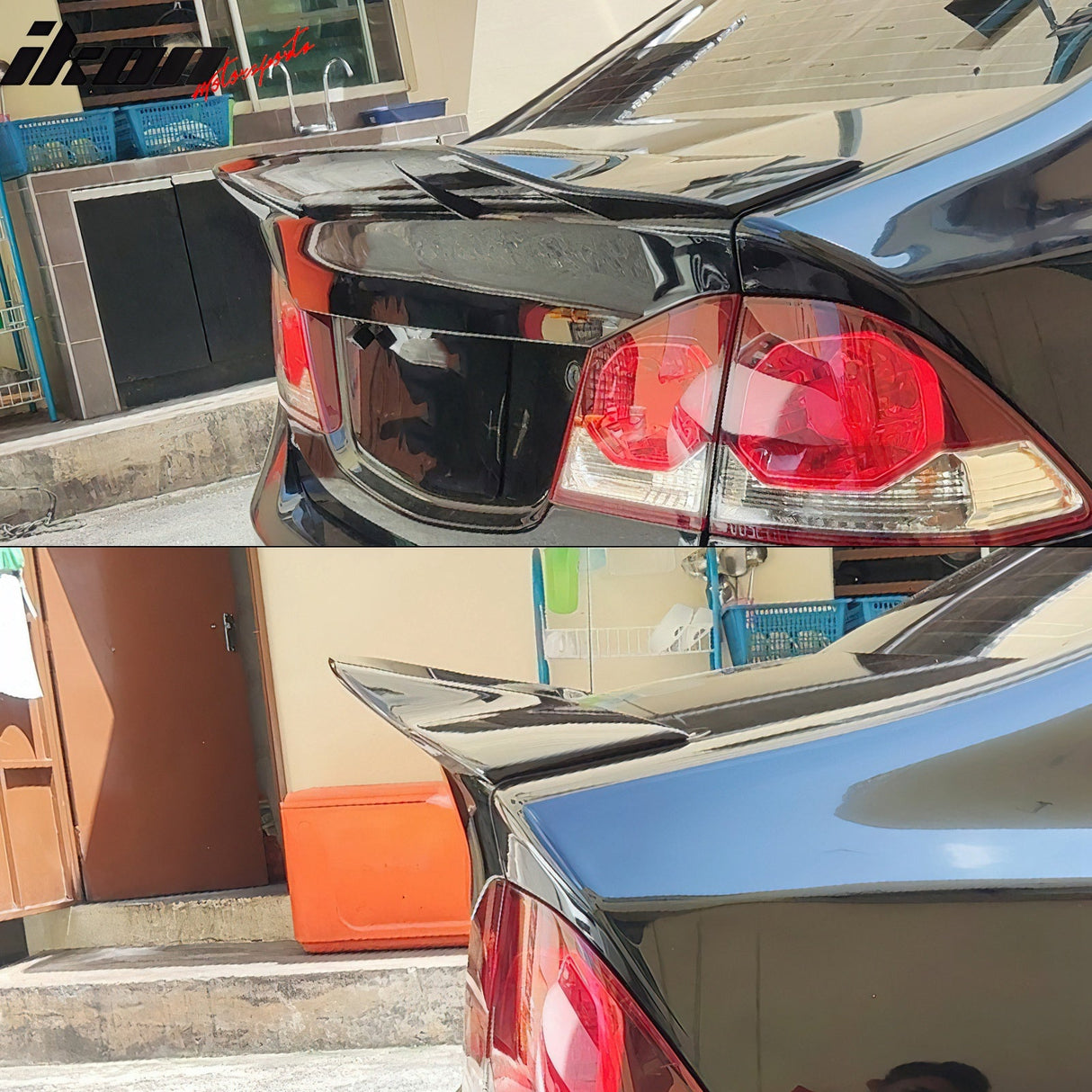 2006-2011 Honda Civic 4DR R Style Carbon Fiber Print Trunk Spoiler ABS