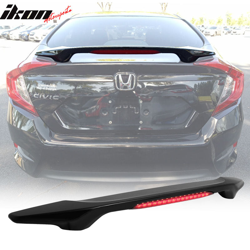 2016-2021 Honda Civic X Sedan Trunk Spoiler with LED Brake Light ABS