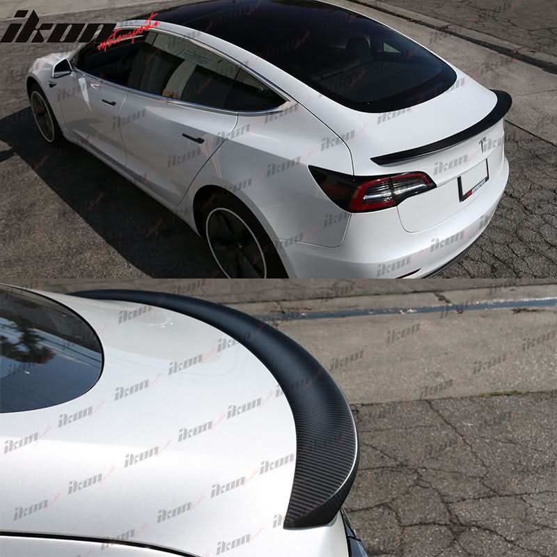 2017-2023 Tesla Model 3 Front Lip + Rear Spoiler IKON Style Real Carbon Fiber