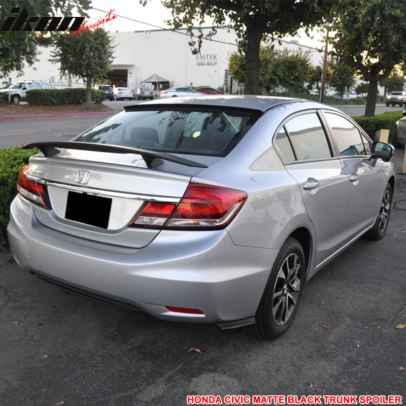 2013-2015 Honda Civic 4Dr Sedan Matte Black Rear Trunk Spoiler ABS