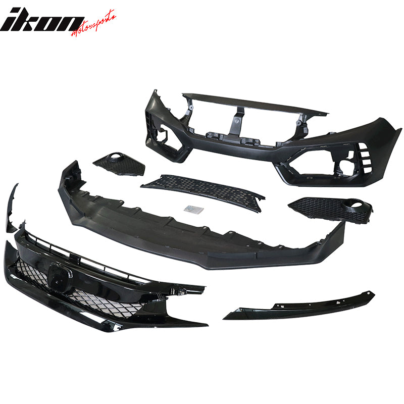 2016-2021 Honda Civic Type-R Front Bumper + Grille + Lip Gloss Black