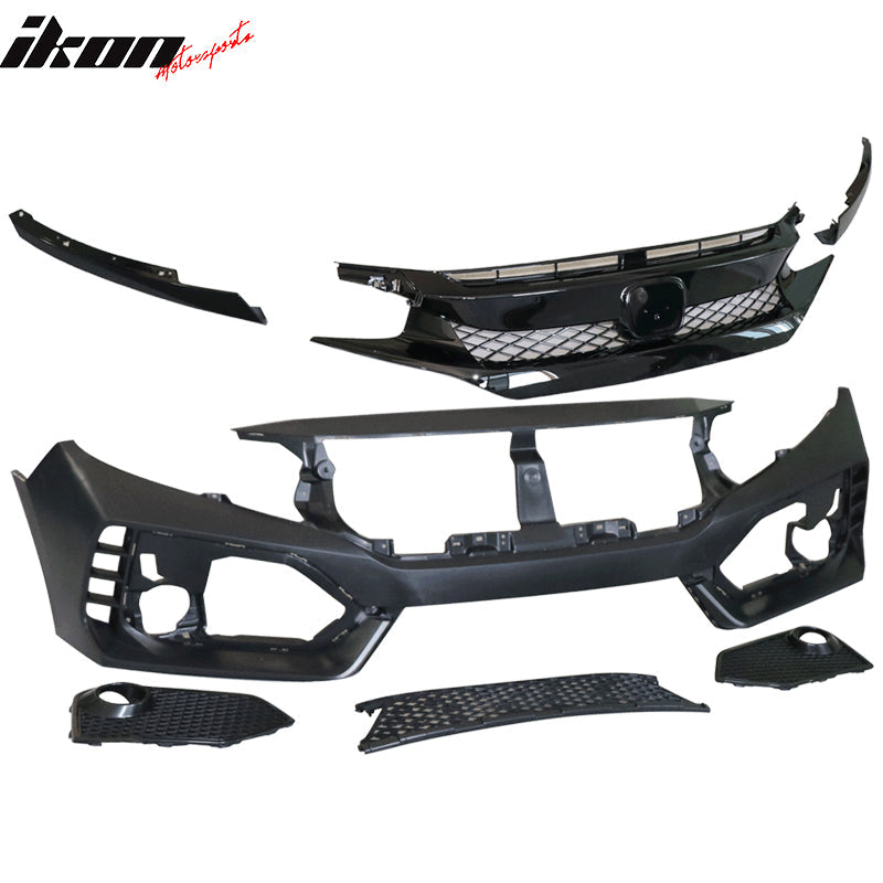 2016-2021 Honda Civic Type-R Front Bumper + Grille + Lip Gloss Black