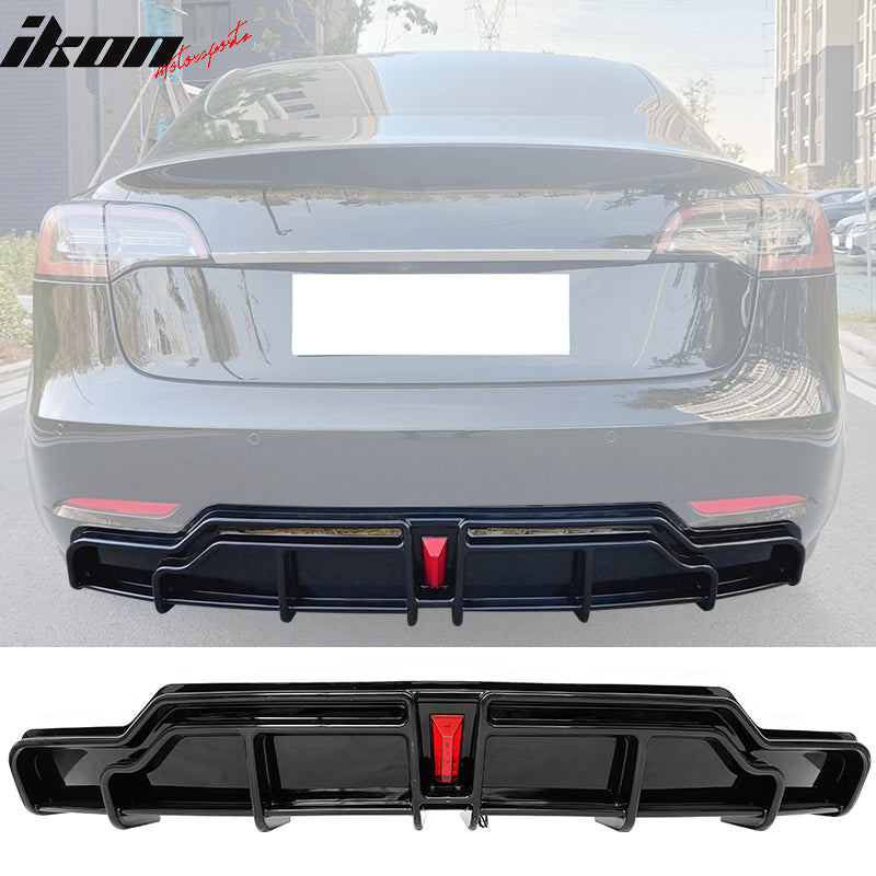 2017-2024 Tesla Model 3 IKON Style Rear Diffuser W/ LED PP