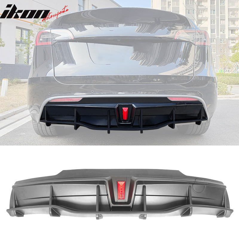 2020-2024 Tesla Model Y Rear Diffuser IKON Style W/ LED PP
