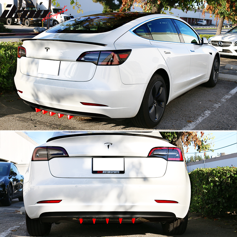 23" x 6" Universal Rear Bumper Diffuser Lip 5 Shark Fins Under