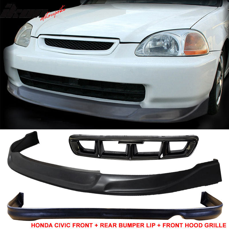 Fits Civic 96-98 2 Front Rear Bumper Lip + Mugen Front Grille