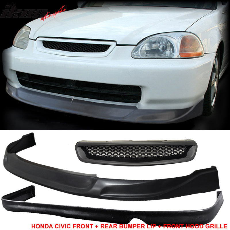 Fits Civic 96-98 2 Front Rear Bumper Lip + T-R Front Grille
