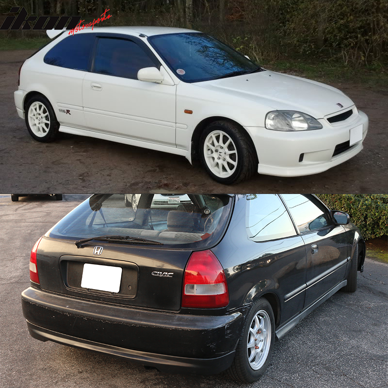 Fits 96-98 Honda Civic 3Dr T-R Front + Rear Bumper Lip + Window Visors