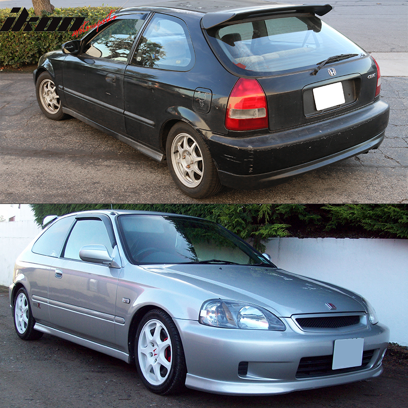 Fits 96-98 Honda Civic 3Dr T-R Front + Rear Bumper Lip + Window Visors