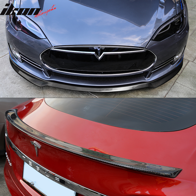 2012-2016 Tesla Model S Front Bumper Lip & OE Trunk Spoiler CF