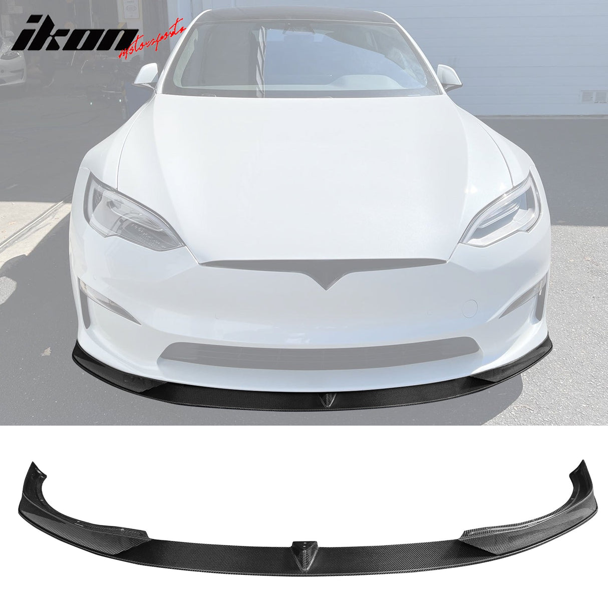 2021-2025 Tesla Model S Gloss Black V Front Bumper Lip Carbon Fiber