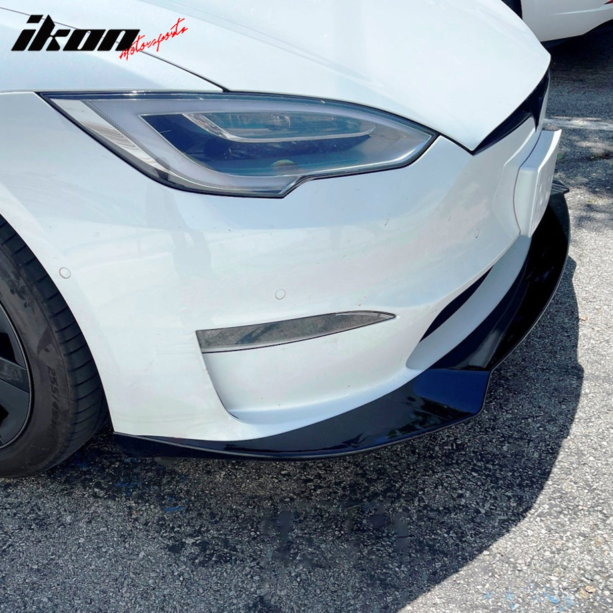 2021-2025 Tesla Model S Track Pack Style Front Bumper Lip Gloss Black