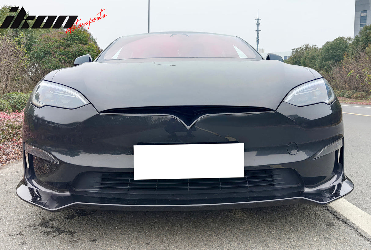 2021-2025 Tesla Model S Track Pack Style Front Bumper Lip Gloss Black