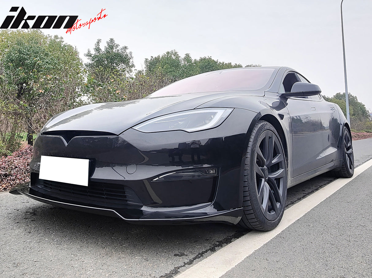 2021-2025 Tesla Model S Track Pack Style Front Bumper Lip Gloss Black
