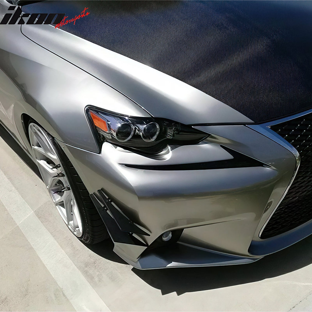 Universal 4PC Carbon Fiber Print Canards PU Front Bumper Lip Splitter