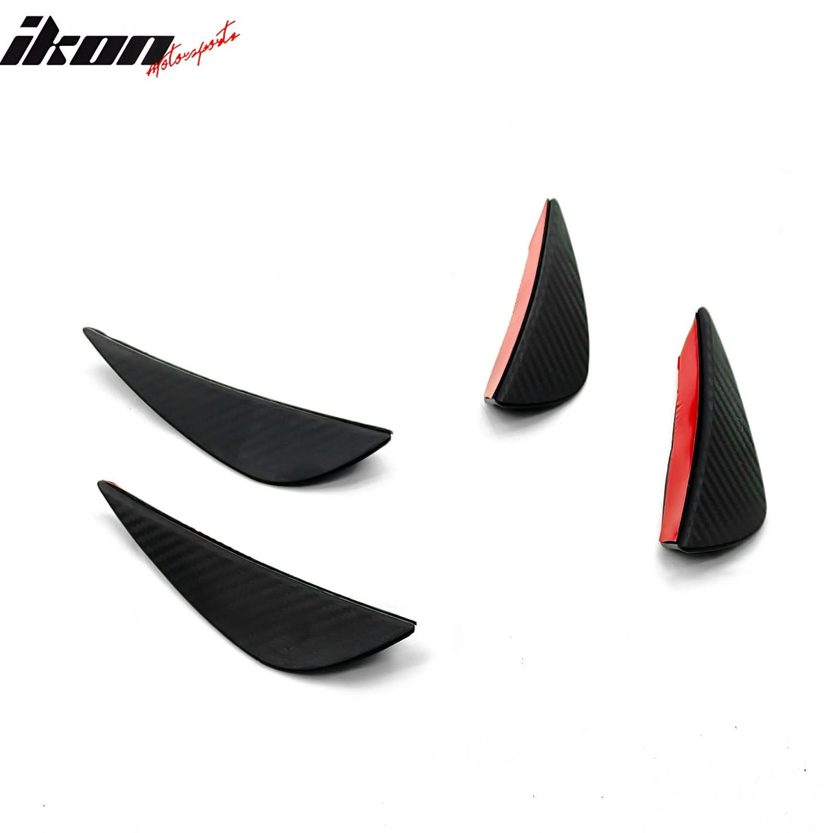 Universal 4PC Black Carbon Fiber Print Front Lip Splitter Canards Fin