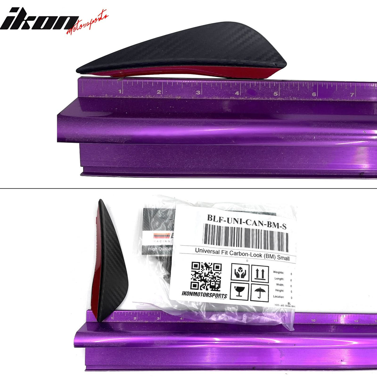 Universal 4PC Black Carbon Fiber Print Front Lip Splitter Canards Fin