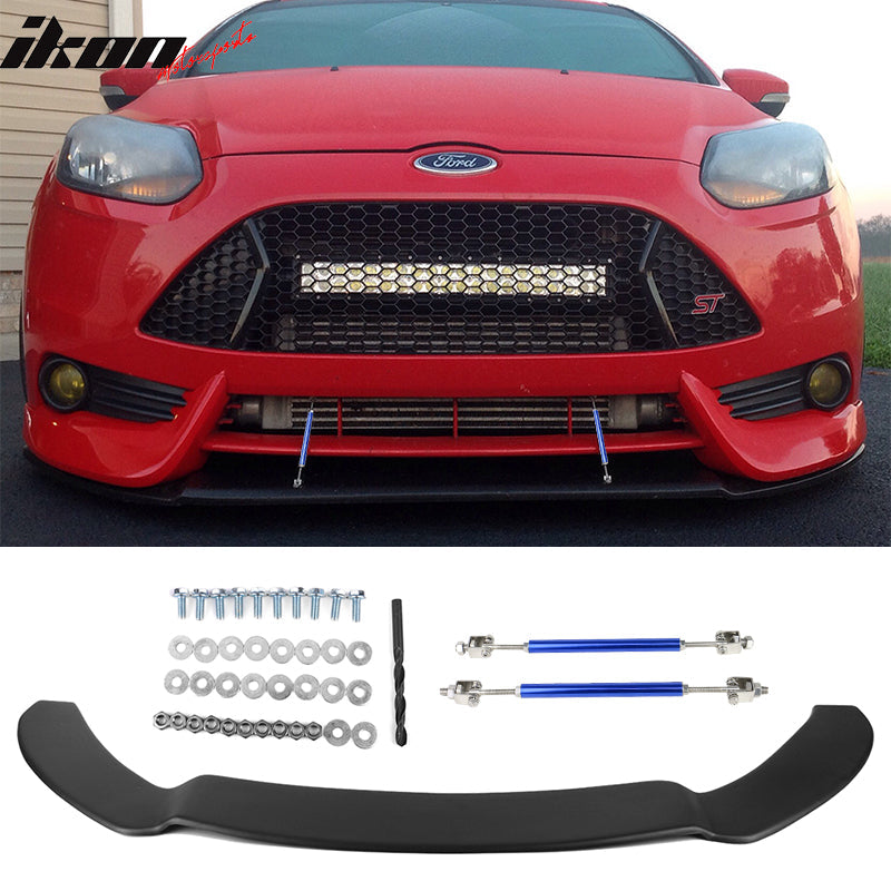 2013-2014 Ford Focus Matte Black Front Lip Splitter PP & Blue Rods