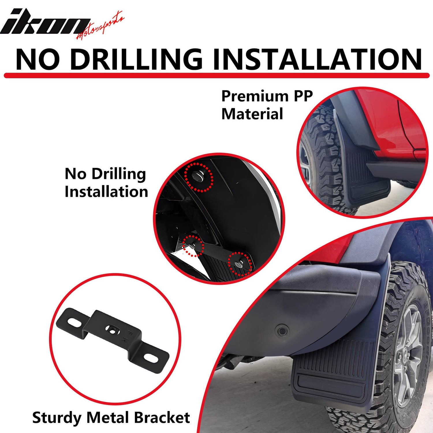 2021-2025 Ford Bronco Black 4PCS Front Rear Mud Flaps Splash Guards