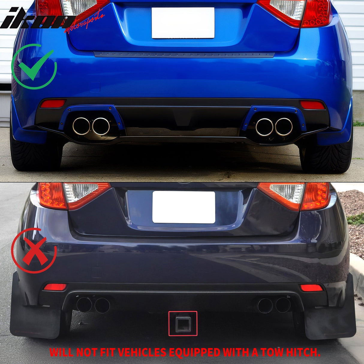 2008-2014 Subaru Impreza STI Gloss Black Rear Bumper Diffuser Lip ABS