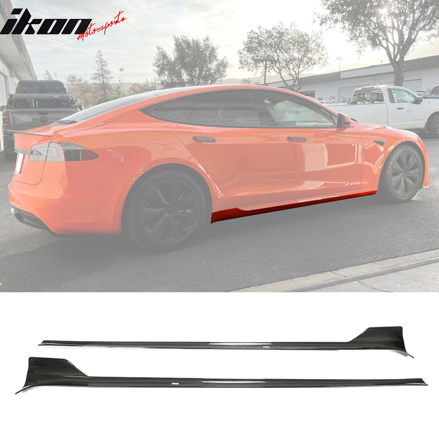 2021-2025 Tesla Model S Gloss Black Revozport Side Skirts Carbon Fiber