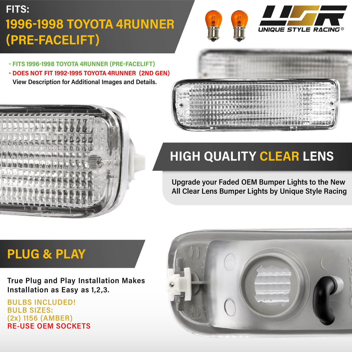 1996-1998 Toyota 4Runner Clear Bumper Lights
