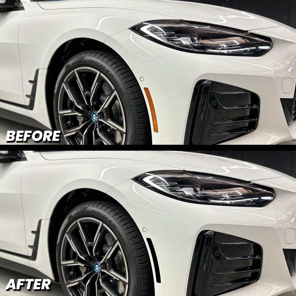 2021-2024 BMW i4 e35 e40 m50 Front Bumper Reflector Pre-Cut Overlay SMOKE BLACKOUT