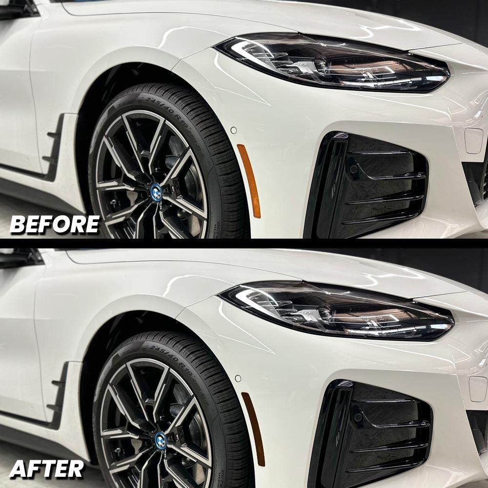 2021-2024 BMW i4 e35 e40 m50 Front Bumper Reflector Pre-Cut Overlay SMOKE BLACKOUT