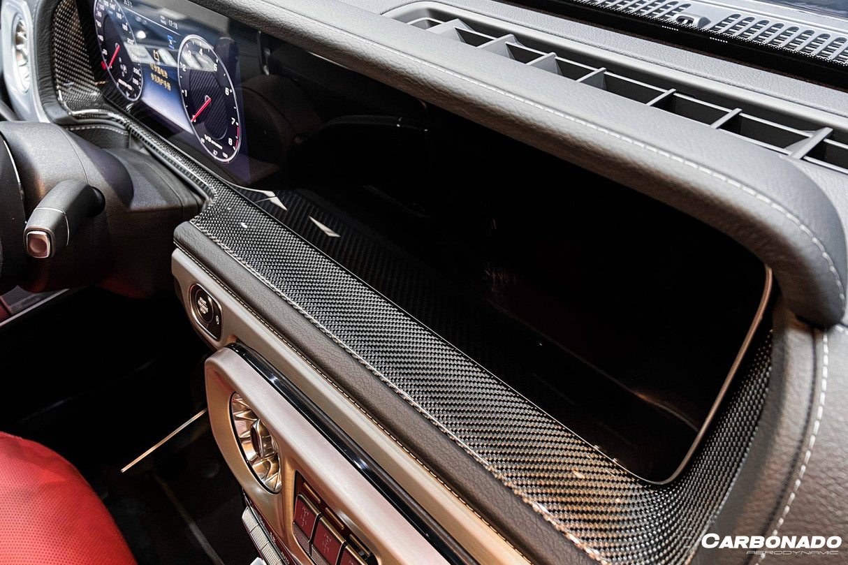 2019-2022 Mercedes Benz G Wagon W464 Dry Carbon Fiber Screen Surround Panel Replacement Carbonado (OE) Fits: G550, G63 AMG