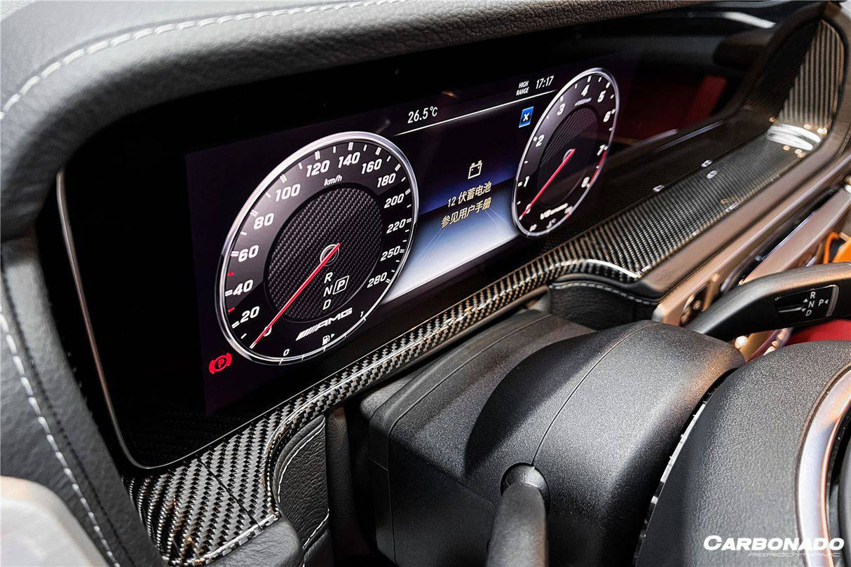 2019-2022 Mercedes Benz G Wagon W464 Dry Carbon Fiber Screen Surround Panel Replacement Carbonado (OE) Fits: G550, G63 AMG