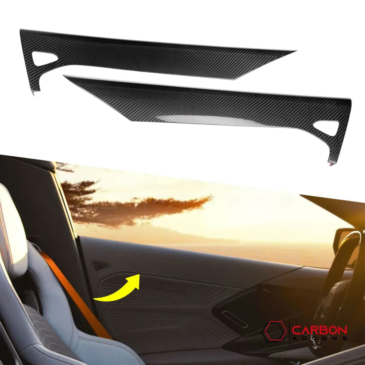 C8 Corvette Real Carbon Fiber Inner Door Upper Panels | Stingray, Z51, Z06 & E-Ray (2020–2027)