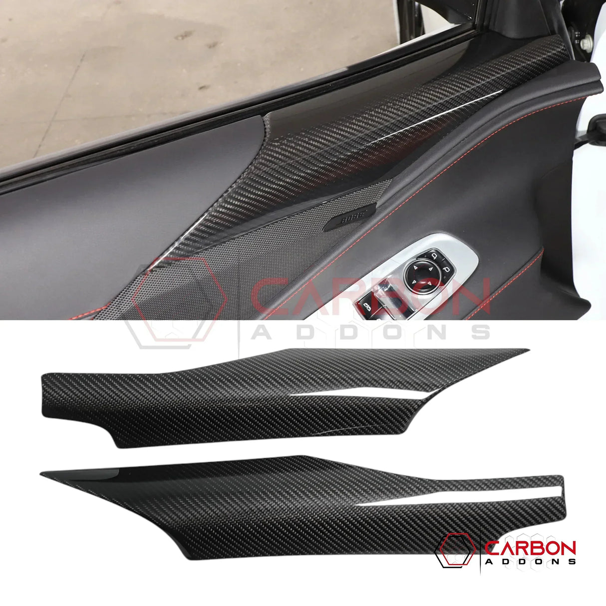 C8 Corvette Real Carbon Fiber Door Speaker Upper Trim Covers | Interior Upgrade (2020–2026)