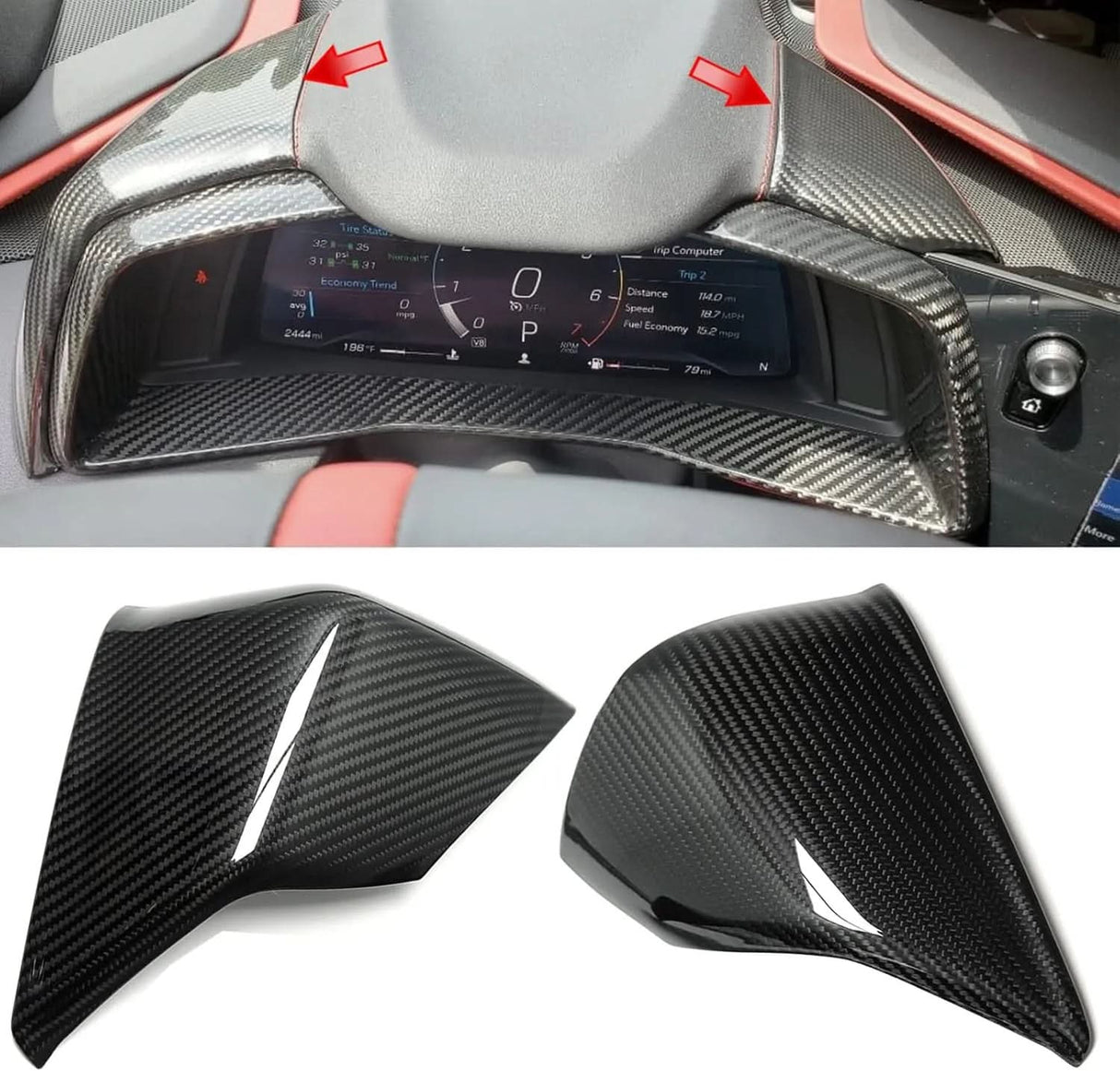 C8 Corvette Real Carbon Fiber Gauge Cluster Upper Dashboard HUD Side Covers | Interior Upgrade (2020–2026)